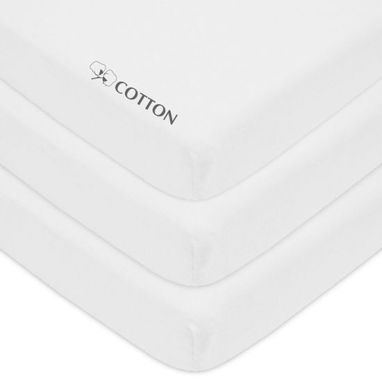 Picture of American Baby Company 3 Pack Fitted Mini Crib Sheet 24" x 38", Soft Breathable Neutral 100% Cotton Jersey Portable Sheet, White, for Boys and Girls, Fits Most Pack N Play Mattresses