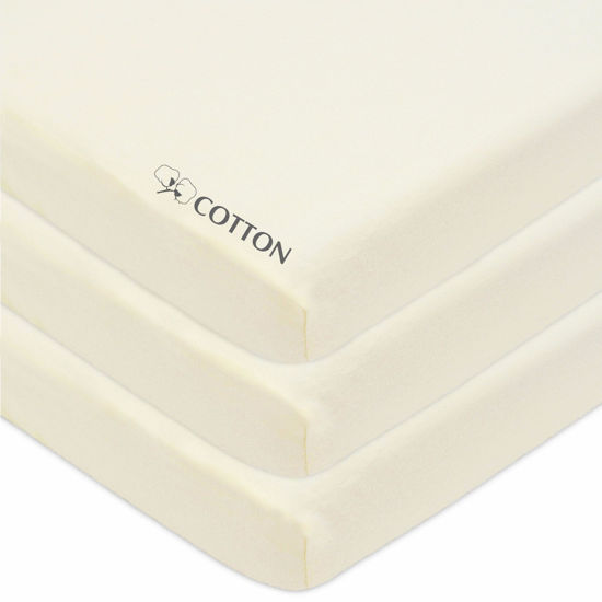 Picture of American Baby Company 3 Pack Fitted Mini Crib Sheet 24" x 38", Soft Breathable Neutral 100% Cotton Jersey Portable Sheet, Cream, for Boys and Girls, Fits Most Pack N Play Mattresses