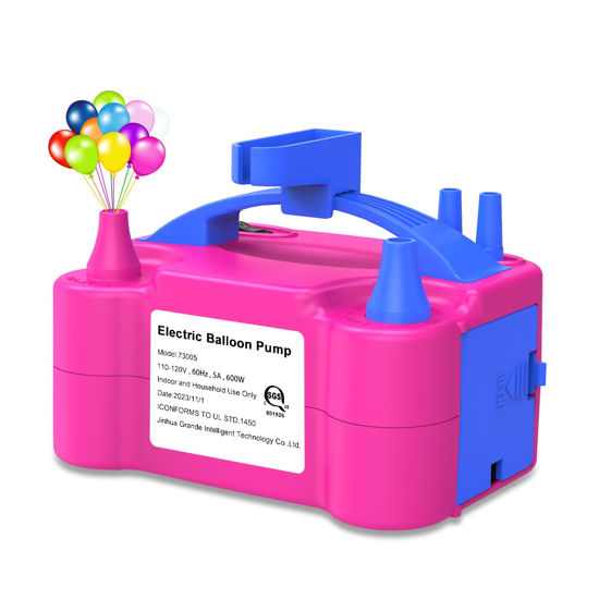 Picture of IDAODAN Electric Balloon Pump, Portable Electric Balloon Blower Machine Balloon Air Pump Dual Nozzle Rose Red 110V 600W Balloon Inflator for Party Decorations