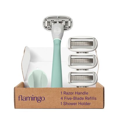 Picture of FLAMINGO 5-Blade Razors for Women - 1 Razor Handle + 4 5-Blade Refills + 1 Shower Holder - Sage