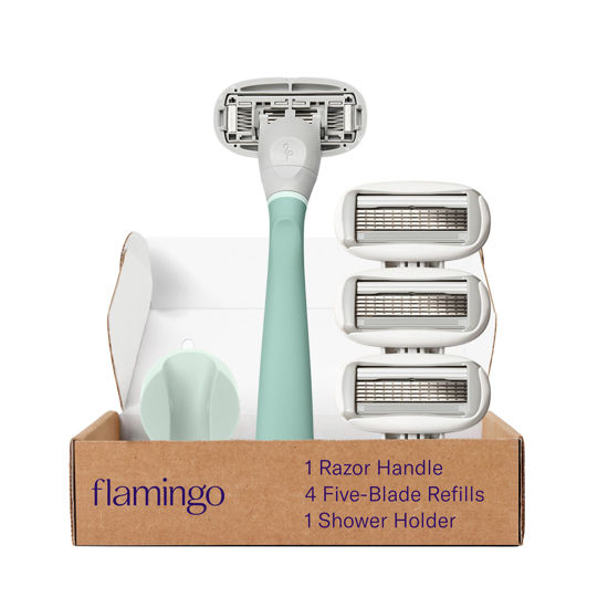 Picture of FLAMINGO 5-Blade Razors for Women - 1 Razor Handle + 4 5-Blade Refills + 1 Shower Holder - Sage