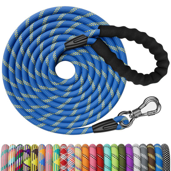Picture of NTR Heavy Duty Dog Leash,15FT Long Rope Leash for Dog Training with Swivel Lockable Hook,Reflective Threads and Comfortable Handle,Dog Lead for Walking,Hunting,Camping for Medium and Large Dog Blue