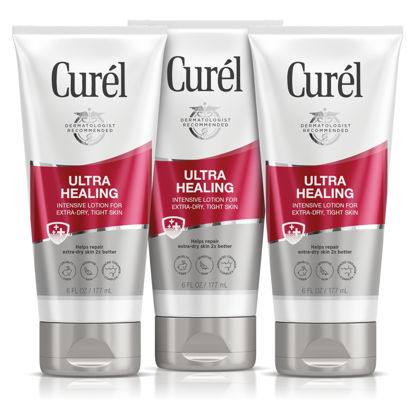 Picture of Curel Ultra Healing Intensive Fragrance-Free Lotion For Extra-Dry Skin, Dermatologist Recommended, Ideal for Sensitive Skin, Cruelty Free, Paraben Free, 6 Oz, Pack of 3