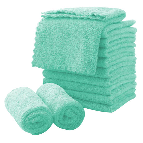 Picture of Microfiber Facial Cloths Fast Drying Washcloth 12 pack - Premium Soft Makeup Remover Cloths - Aqua Green
