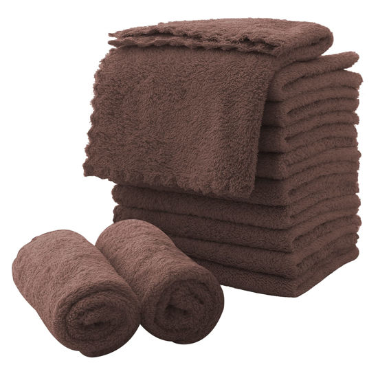 Picture of Microfiber Facial Cloths Fast Drying Washcloth 12 pack - Premium Soft Makeup Remover Cloths - Wood Brown