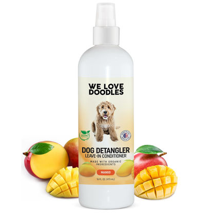 Picture of We Love Doodles Dog Detangler Spray - Leave-in Conditioner for Dogs - Dog Detangling Spray - Dematting Spray for Dogs - Tangle Remover - Made in The USA - Large 16 fl oz (Mango)
