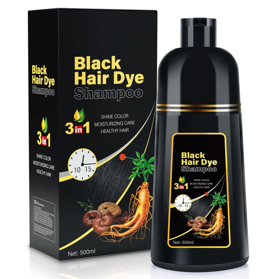 Picture of IIIMEIDU Hair Dye Shampoo for Gray Hair Coverage, 3 in 1 Natural Black Dye for Women Men, 500ml