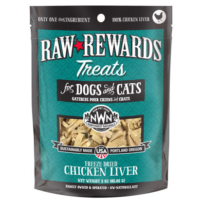 Picture of Northwest Naturals Raw Rewards Freeze-Dried Chicken Liver Treats for Dogs and Cats - Bite-Sized Pieces - Healthy, 1 Ingredient, Human Grade Pet Food, All Natural - 3 Oz