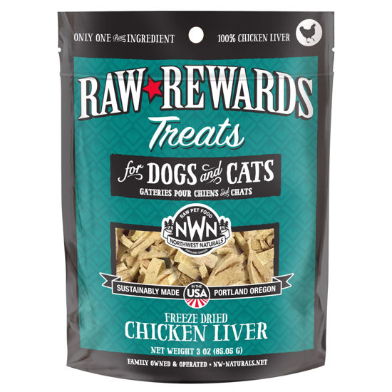 Picture of Northwest Naturals Raw Rewards Freeze-Dried Chicken Liver Treats for Dogs and Cats - Bite-Sized Pieces - Healthy, 1 Ingredient, Human Grade Pet Food, All Natural - 3 Oz