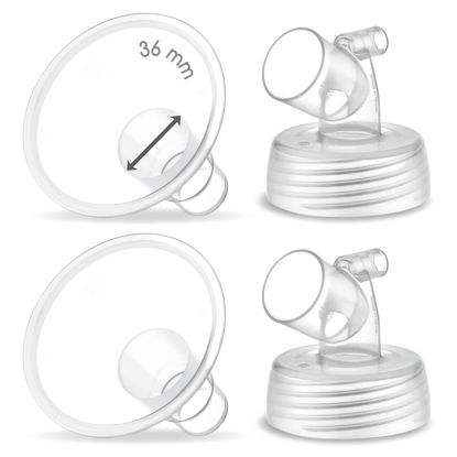 Picture of 2X 36 mm Maymom Two-Piece Wide Neck Pump Parts for Spectra S1/S2 Pumps; Incl Wide Mouth Flanges; Not Original Spectra Flange