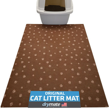Picture of Drymate Original Cat Litter Mat, Contains Mess from Box, Protects Floors, Urine-Proof, Machine Washable, Soft on Kitty Paws, Absorbent, Waterproof (USA Made, Recycled Content) (28”x36”)(BrownTanPaw)