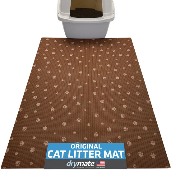 Picture of Drymate Original Cat Litter Mat, Contains Mess from Box, Protects Floors, Urine-Proof, Machine Washable, Soft on Kitty Paws, Absorbent, Waterproof (USA Made, Recycled Content) (28”x36”)(BrownTanPaw)