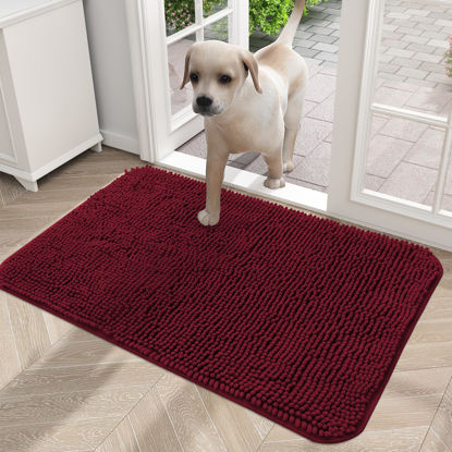 Picture of OLANLY Dog Door Mat for Muddy Paws 24x16, Absorbs Moisture and Dirt, Absorbent Non-Slip Washable Mat, Quick Dry Chenille, Mud Mat for Dogs, Entry Indoor Door Mat for Inside Floor, Burgundy