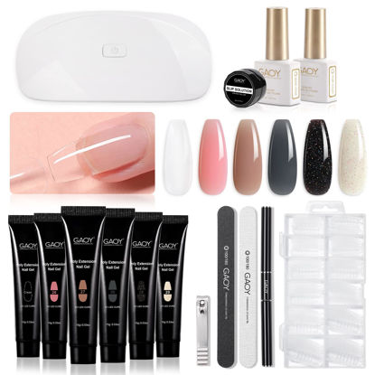 Picture of GAOY Poly Gel Nail Kit with U V Light Starter Kit, 6 Colors Nude Pink Black Builder Gel Nail Extension Kit for Beginners with Everything Nail Art DIY at Home