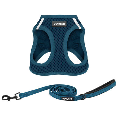 Picture of Voyager Step-in Air All Weather Mesh Harness and Reflective Dog 5 ft Leash Combo with Neoprene Handle, for Small, Medium and Large Breed Puppies by Best Pet Supplies - Harness Leash Set (Blue), L