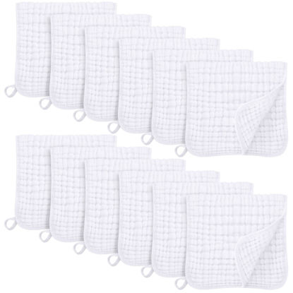 Picture of Unnivoll Muslin Burp Cloths for Baby 100% Cotton Burping Cloths for Boys Girls Large 20''X10'' Extra Soft and Absorbent 12 Pack - White
