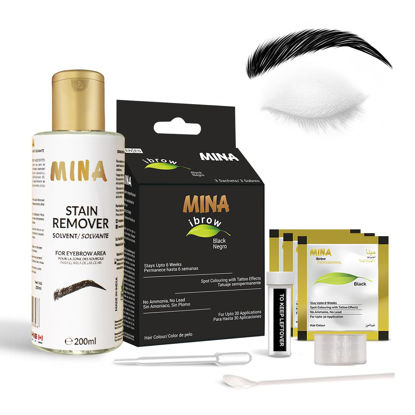 Picture of MinaiBrow Tint Kit Black | Natural Spot Coloring Brow Tinting Powder with Stain remover, Softly Removes Color from Skin | Smudge Proof Tint | Instant Brow Dye Kit, 100% Gray Converge