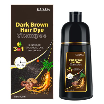Picture of KINGMING Dark Brown 3 in 1 Hair Dye Shampoo for Gray Coverage, Herbal Ingredients for Men and Women, 500ml (Dark Brown)