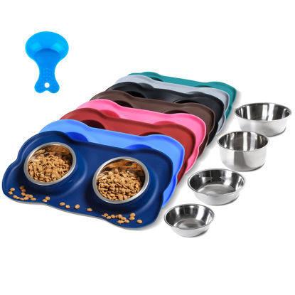 Picture of Hubulk Pet Dog Bowls 2 Stainless Steel Dog Bowl with No Spill Non-Skid Silicone Mat + Pet Food Scoop Water and Food Feeder Bowls for Feeding Small Medium Large Dogs Cats Puppies (Medium, Navy Blue)