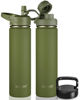 Picture of CIVAGO 24 oz Insulated Water Bottle With Straw, Stainless Steel Sports Water Flask Cup with 3 Lids (Straw, Spout and Handle Lid), Double Walled Travel Thermal Canteen Mug, Army Green