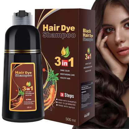 Picture of Dark Brown Hair Dye Shampoo 3 in 1 - Champu Para Canas Mujer for Gray Hair Coverage Hair Color Shampoo for Men and Women, Herbal Hair Dye Shampoo, 500ML