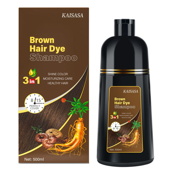 Picture of KINGMING Brown Hair Dye Shampoo 3 in 1 for Gray Hair, Hair Color Shampoo for Women Men Grey Hair Coverage, Herbal Ingredients Champu Con Tinte Para Canas 500ml (Brown)