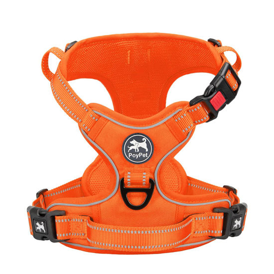 Picture of PoyPet No Pull Dog Harness, No Choke Reflective Dog Vest, Adjustable Pet Harnesses with Easy Control Padded Handle for Small Medium Large Dogs(Orange Matching Trim,S)
