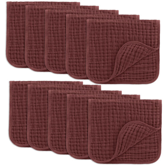 Picture of Comfy Cubs Muslin Burp Cloths Set Large 100% Cotton Hand Washcloths for Babies, Baby Essentials 6 Layers Extra Absorbent and Soft Boys & Girls Baby Bibs & Burp Cloths Set (Wine, 10-Pack, 20" X10")
