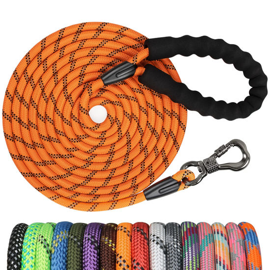 Picture of NTR 50FT Dog Long Leash, Rope Dog Leash with Swivel Lockable Hook and Comfortable Padded Handle, Dog Training Leash Lead for Walking, Hunting, Camping, Backyard for Small Medium and Large Dogs