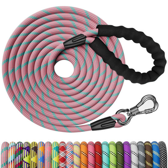 Picture of NTR 50FT Leash for Large Breed Dog, Long Leash with Swivel Lockable Hook and Padded Handle, Pet Lead for Walking, Hunting,Camping, Backyard for Small Medium Large Dog Pink Blue