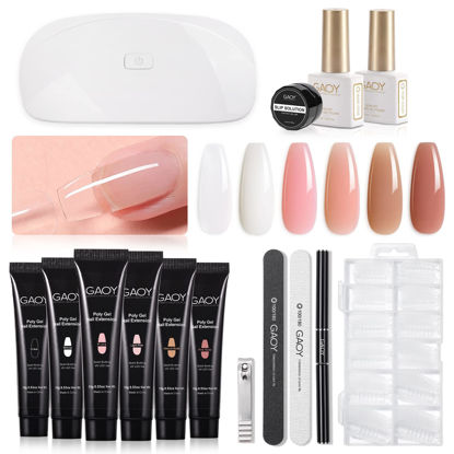 Picture of GAOY Poly Gel Nail Kit with U V Light Starter Kit, 6 Pcs Builder Gel Nail Extension Kit for Beginners with Everything Nail Art DIY
