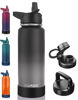 Picture of CIVAGO 40 oz Insulated Water Bottle With Straw, Stainless Steel Sports Water Flask Cup with 3 Lids (Straw, Portable Spout and Handle Lid), Double Walled Travel Thermal Canteen Mug, Dreamy Black Gray