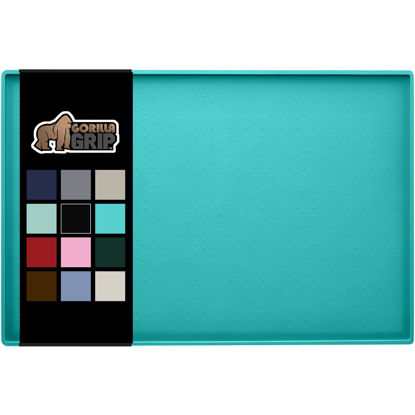 Picture of Gorilla Grip 100% Waterproof Raised Edge BPA Free Silicone Pet Feeding Mat, Dog Cat Food Mats Contain Spills Protects Floors, Placemats for Cats and Dogs Water Bowl, Pets Accessories 23x15 Turquoise