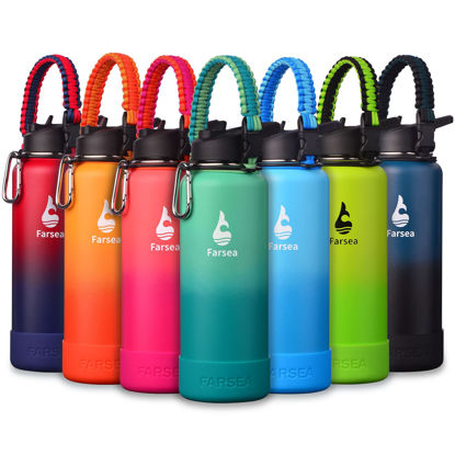 Picture of Farsea Insulated Water Bottle With Paracord Handle, Protective Silicone Boot and 2 Lids (Straw Lid & Spout Lid), Stainless Steel Water Bottle Wide Mouth, Double Wall Sweat-Proof BPA-Free, 40 oz