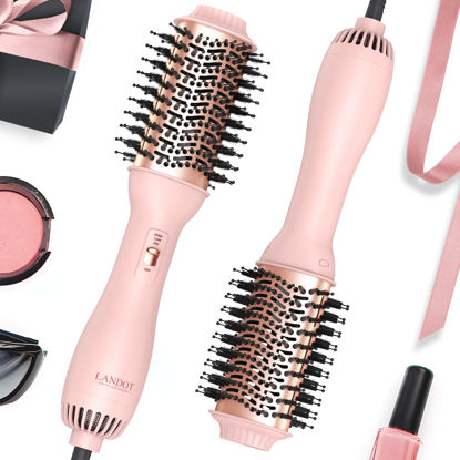 Picture of LANDOT Hair Blow Dryer Brush: One-Step Hot Air Brush with 60mm Oval Barrel - 4 in 1 HairDryer Styler and Volumizer for Drying Straightening Curling Volumizing Hair Fight Frizz and Add Volume
