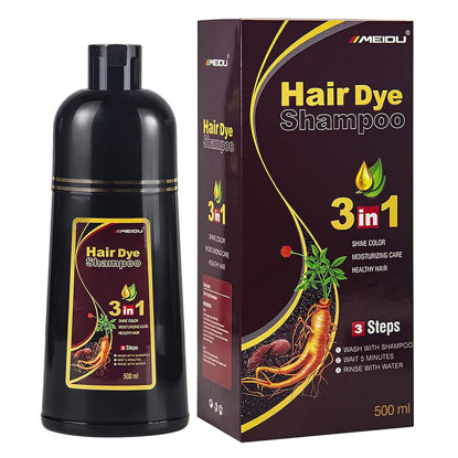 Picture of MEIDU Brown Hair Dye Shampoo for Gray Coverage - Con Tinte Para Canas, Herbal 3-in-1 Instant Color for Men and Women (Brown)