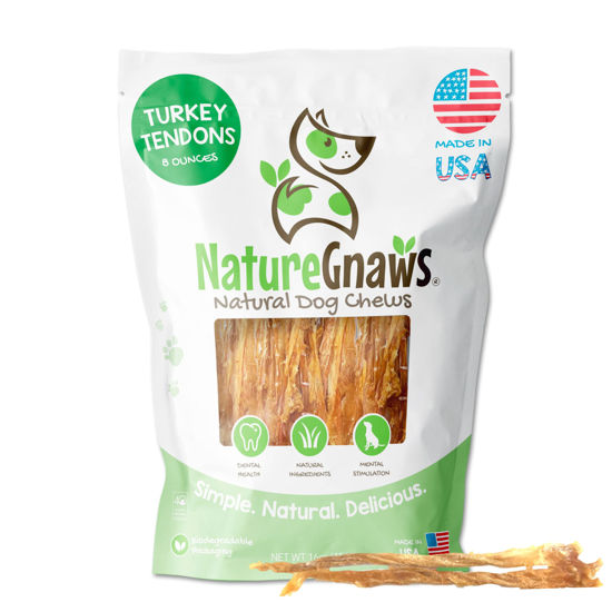 Picture of Nature Gnaws USA Turkey Tendons for Dogs (8oz) - Delicious Grain Free Reward Snack for Small, Medium & Large Breeds - Premium Natural Dog Chew Treats