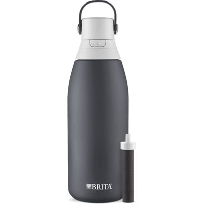 Picture of Brita Stainless Steel Premium Filtering Water Bottle, BPA-Free, Reusable, Insulated, Replaces 300 Plastic Water Bottles, Filter Lasts 2 Months or 40 Gallons, Includes 1 Filter, Carbon - 32 oz.