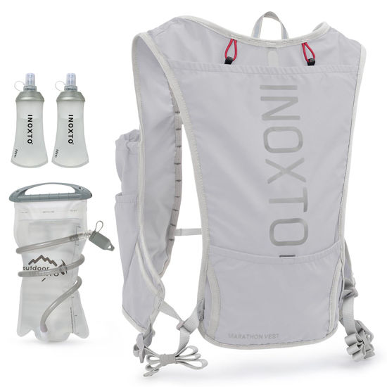 Picture of INOXTO Running Hydration Vest Backpack,Lightweight Insulated Pack with 1.5L Water Bladder Bag Daypack for Hiking Trail Running Cycling Race Marathon for Women Men (588 light gray)