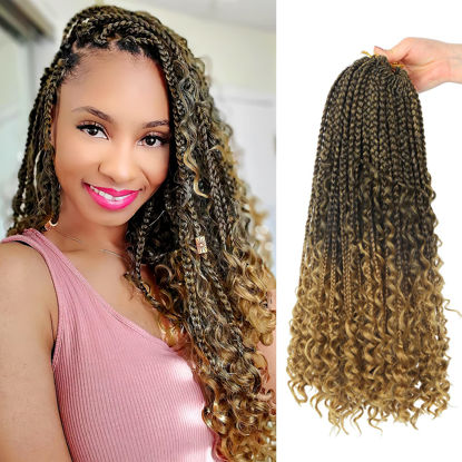 Picture of Goddess Box Braids Crochet Hair With Curly Ends 14 Inch Bohomian Box Braids Crochet Braids 8 Packs 3X Crochet Braids Synthetic Braiding Hair Extension for Black Women (14 Inch (Pack of 8), M1b 27)