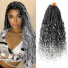 Picture of Goddess Box Braids Crochet Hair With Curly Ends 14 Inch Bohomian Box Braids Crochet Braids 8 Packs 3X Crochet Braids Synthetic Braiding Hair Extension for Black Women(14 Inch (Pack of 8), T-Grey)………