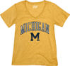 Picture of Blue 84 Michigan Wolverines Women's Tri-Blend T-Shirt Vintage Arch Over Secondary Color, Golden, Medium