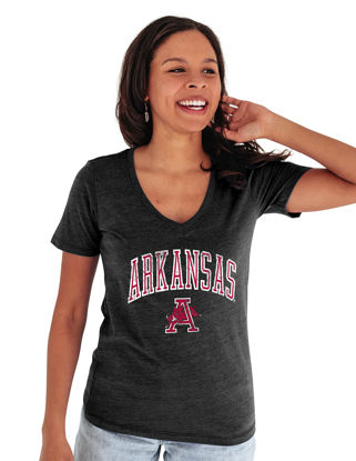 Picture of Blue 84 Arkansas Razorbacks Women's Tri-Blend T-Shirt Vintage Arch Over Secondary Color, Black, XX-Large