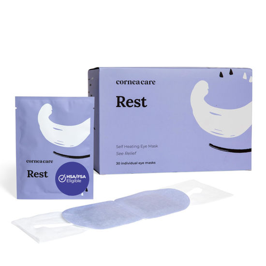 Picture of CorneaCare Rest: Self Heating Warm Compress for Eyes | Heated Eye Mask for Fast Relief of Dry Eyes | No Microwave Needed | Eye Treatment Products for Dry Eye Relief | 30 Count | FSA & HSA Eligible