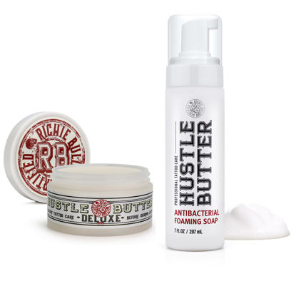 Picture of Hustle Butter Tattoo Soap & Tattoo Balm - Antibacterial Soap, Safe To Use While Healing, Vegan, No Petroleum - 5 Ounce Balm & 7 Ounce Tattoo Wash