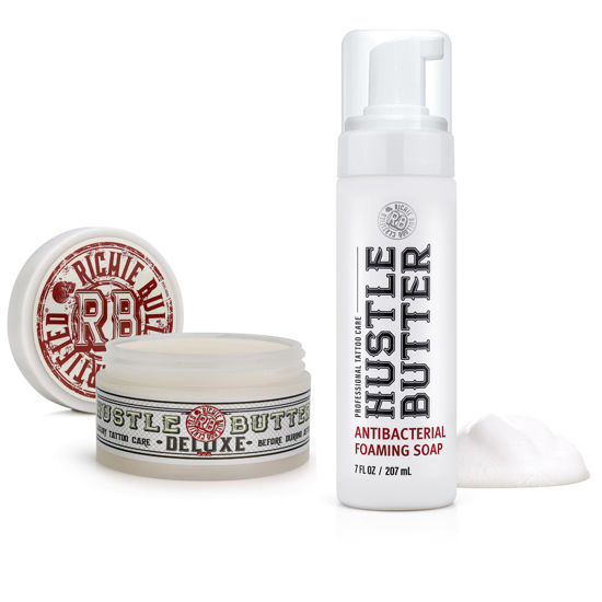 Picture of Hustle Butter Tattoo Soap & Tattoo Balm - Antibacterial Soap, Safe To Use While Healing, Vegan, No Petroleum - 5 Ounce Balm & 7 Ounce Tattoo Wash