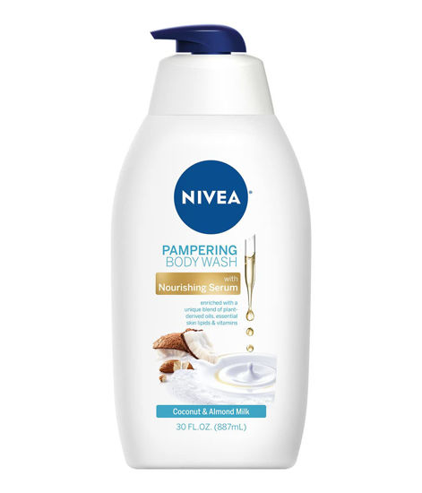 Picture of Nivea Coconut and Almond Milk Moisturizing Body Wash for Dry Skin, 30 Fl Oz Pump Bottle