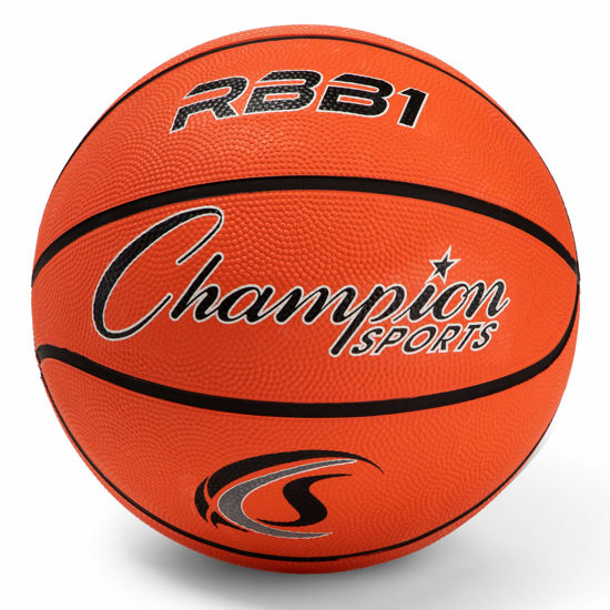 Picture of Champion Sports Rubber Official Basketball, Heavy Duty - Pro-Style Basketballs, Various Sizes - Premium Basketball Equipment, Indoor Outdoor - Physical Education Supplies (Size 7, Orange)