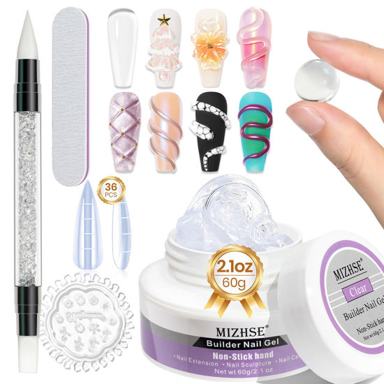 Picture of MIZHSE Solid Builder Gel for Nails, 60g Large Capacity Clear Hard Gel for Nails 3D Sculpting Gel Non-Sticky Hand Carving Gel U V/LED Nail Extension Gel with 3D Silicone Mold Nail Art Salon Home DIY