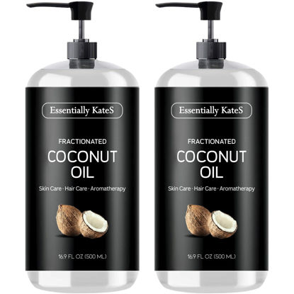 Picture of Essentially KateS Fractionated Coconut Oil 33.8 Fl Oz (2 x 16 Fl Oz) - Pack of 2 - Body Oil, Massage Oil, Hair Oil, Carrier Oil for Essential Oils - No Scent